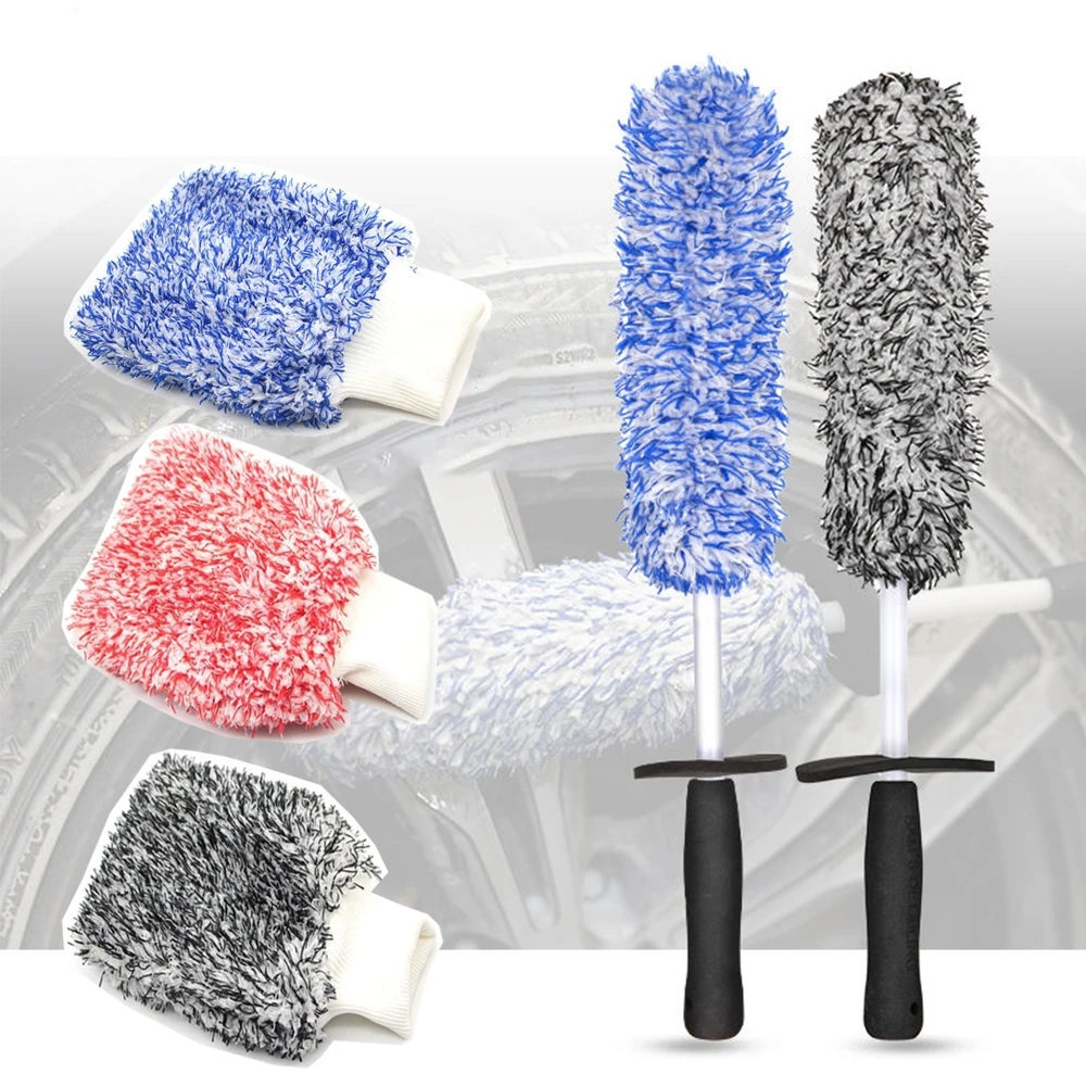 

Woolies Plush Car Wheel Cleaning Brush Long Handle Soft Tire Wash Detailing Brushes Auto Motorcycle Maintenance Care Clean Tool