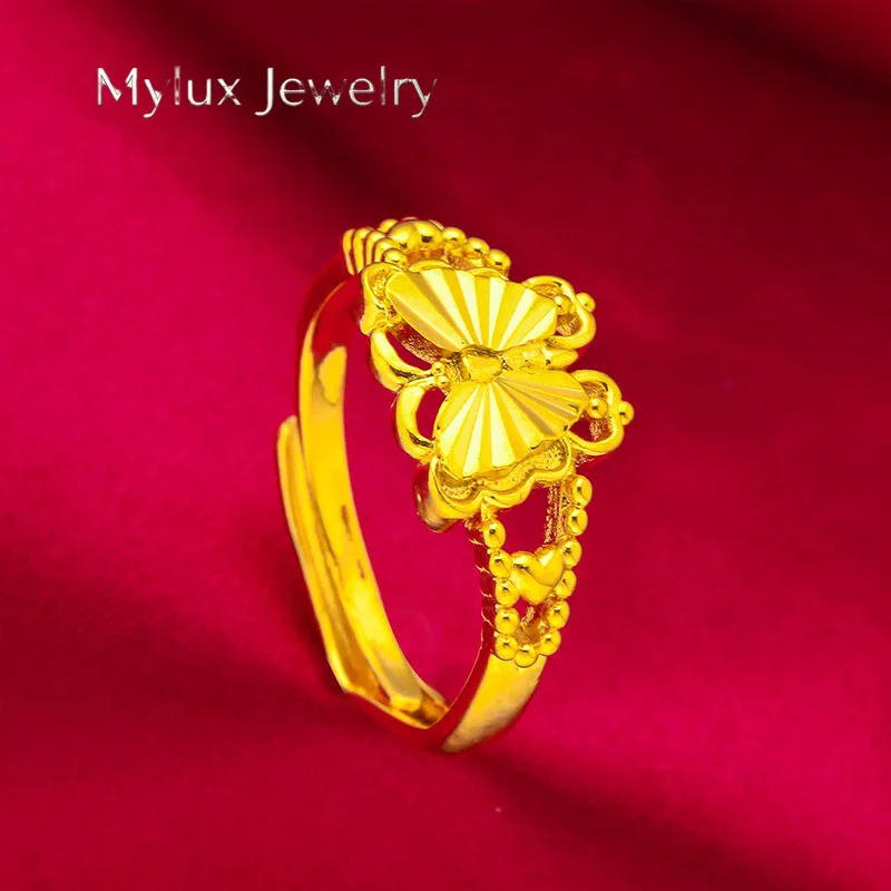 Mylux Jewelry 24K Gold Open Bow Ring | AU999 Pure Gold, 3D ribbon design, see-through bowknot, sweet and elegant for daily wear