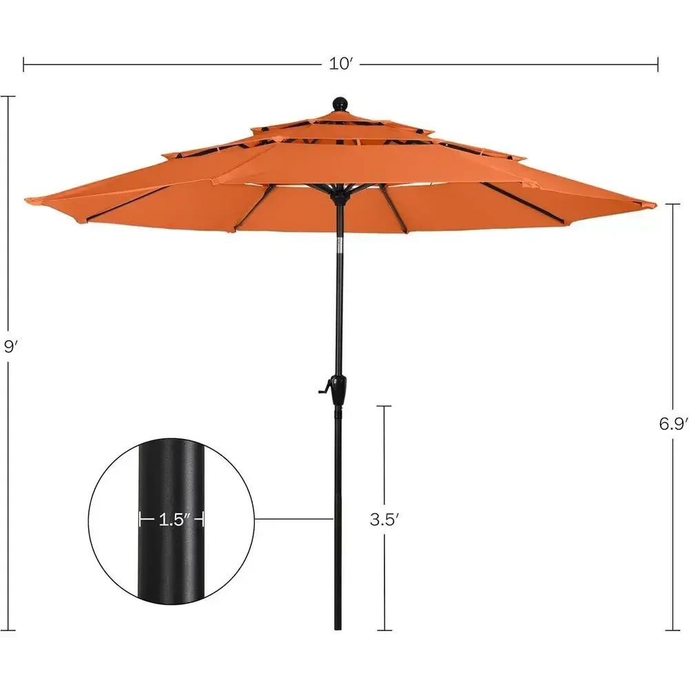 10 ft. 3-Tier Patio Umbrella with Push Button Tilt and Easy Crank for Outdoor Shade