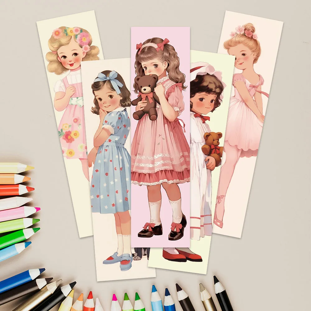 30pcs Aesthetic Retro Little Girls Paper Bookmarks DIY Students Readers Page Markers Library Office Page Marking