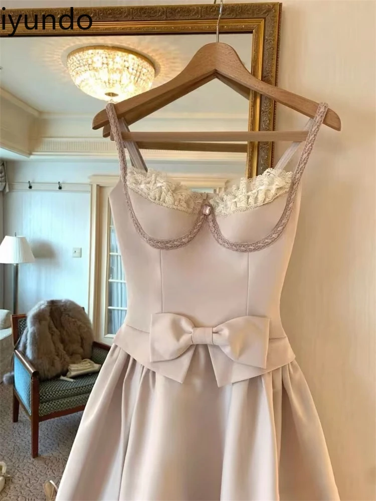 สไตล์ฝรั่งเศสหวานลูกไม้ Splicing Suspender Robe ฤดูร้อนใหม่สไตล์ลดอายุเอว Fairy ชุดยาว