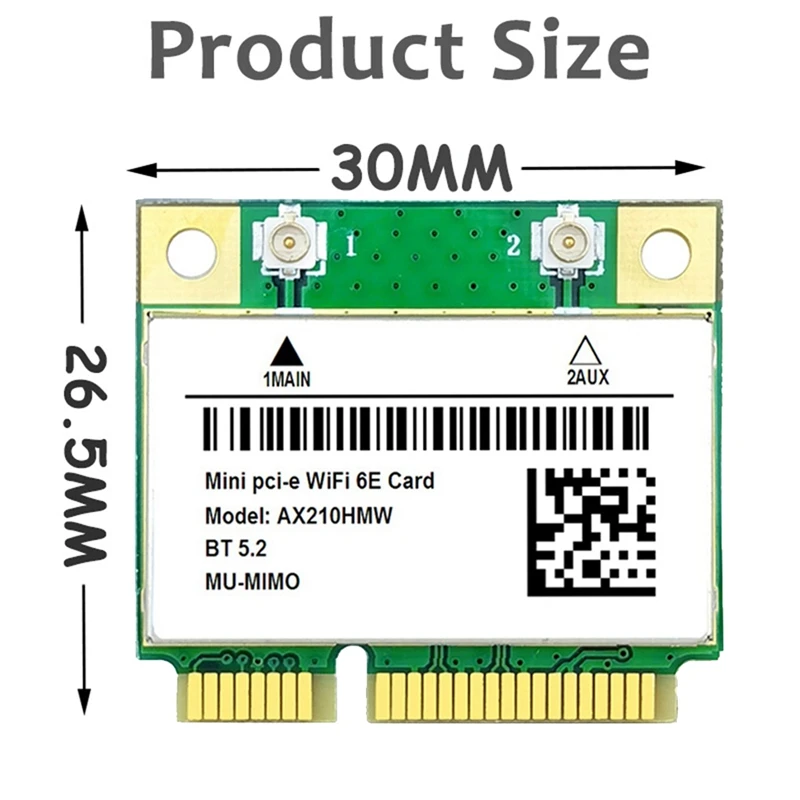 AX210HMW Wifi Card + 2xantenna Wifi 6E Mini pci-e AX210 802.11Ax/Ac 2.4G/5G/6Ghz BT5.2 adattatore Wireless per Laptop