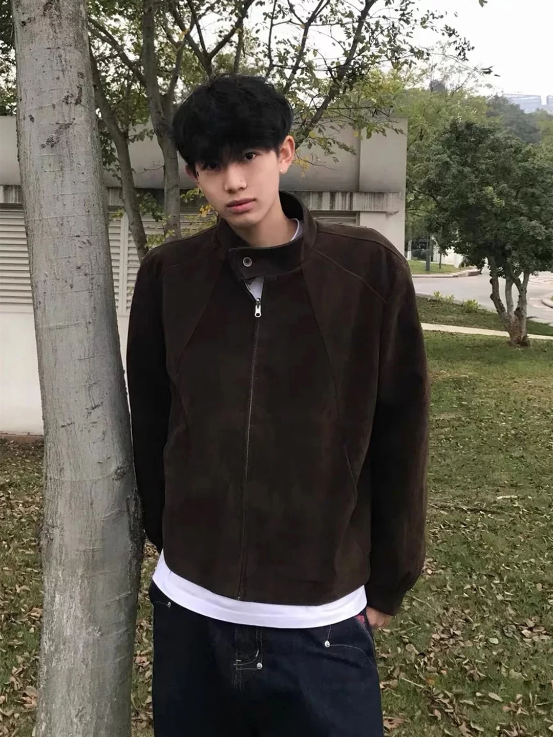 Double-Sided Wear Leather Velvet Jacket Men's Loose Fit Shoulder Coat Autumn Season CleanFit American Retro Plaid Pattern