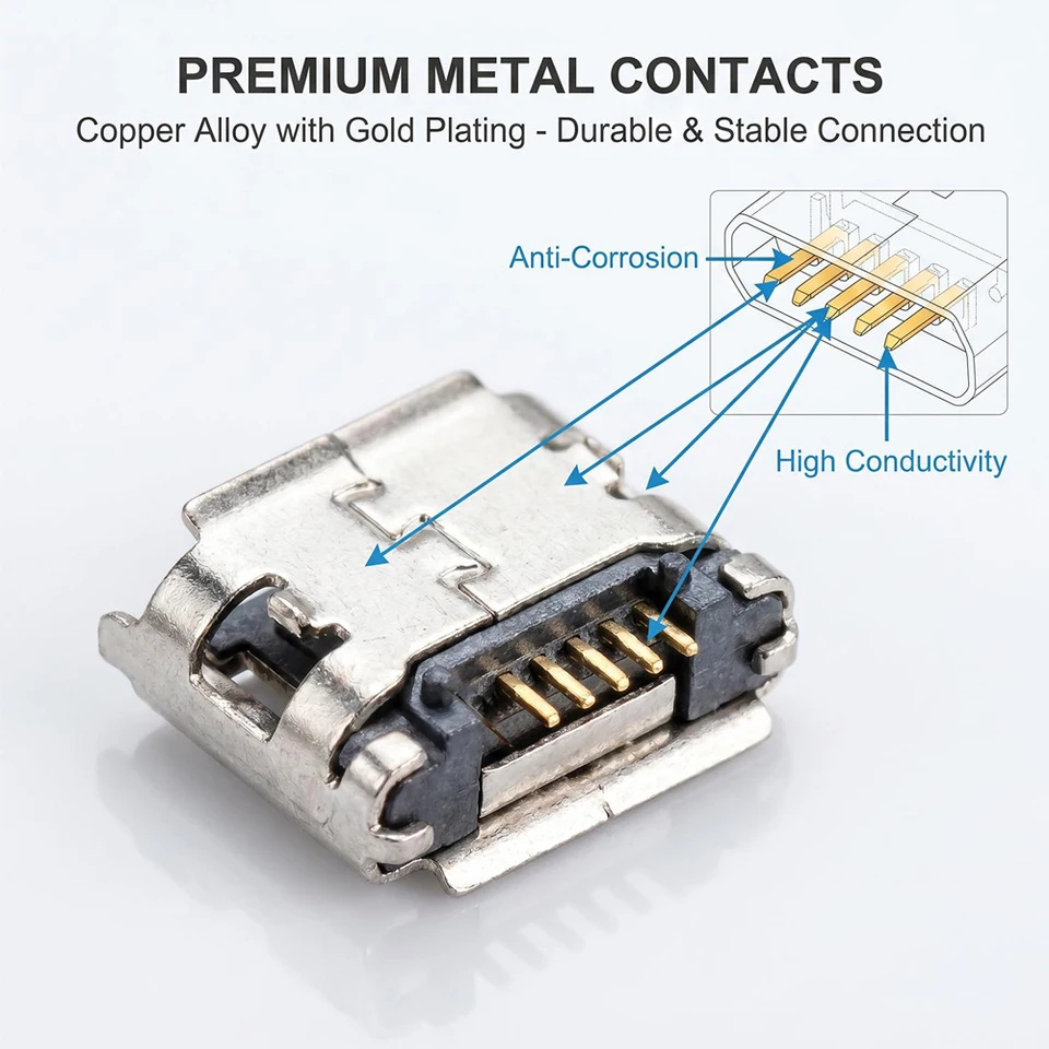 10 Tipos x 10 Piezas Conector Micro USB Tipo B Hembra 5Pin SMD Puerto Jack de Cola para Reparación de Conector de Datos para Teléfonos Android 6