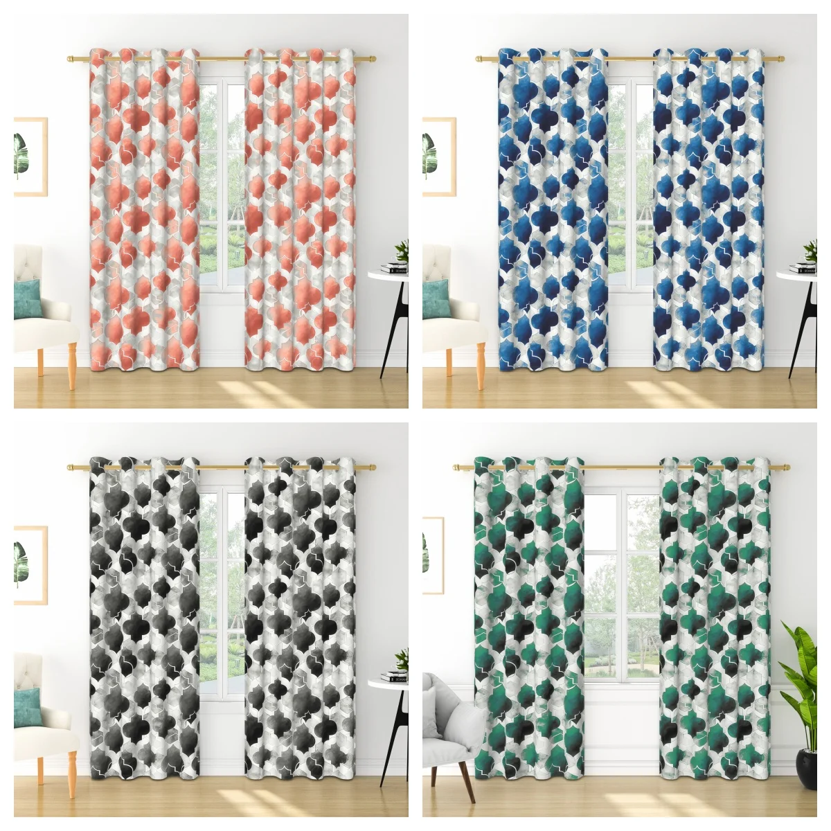 

Watercolor Geometric Dot Blackout Window Curtains with Abstract Pattern Window Drapes for Bedroom Living Room Modern Home Decor