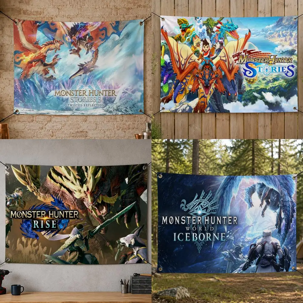 Game Monster M-Monster Hunter Flags Flag Banner for Bedroom Dorm Party Home Living Room Game Room Gift