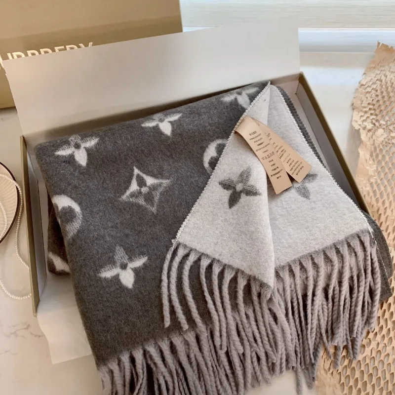 وشاح كشمير تقليد عالي الجودة على الوجهين للنساء، قبعة صوف مقلدة بنمط الحروف، شال دافئ مع هامش