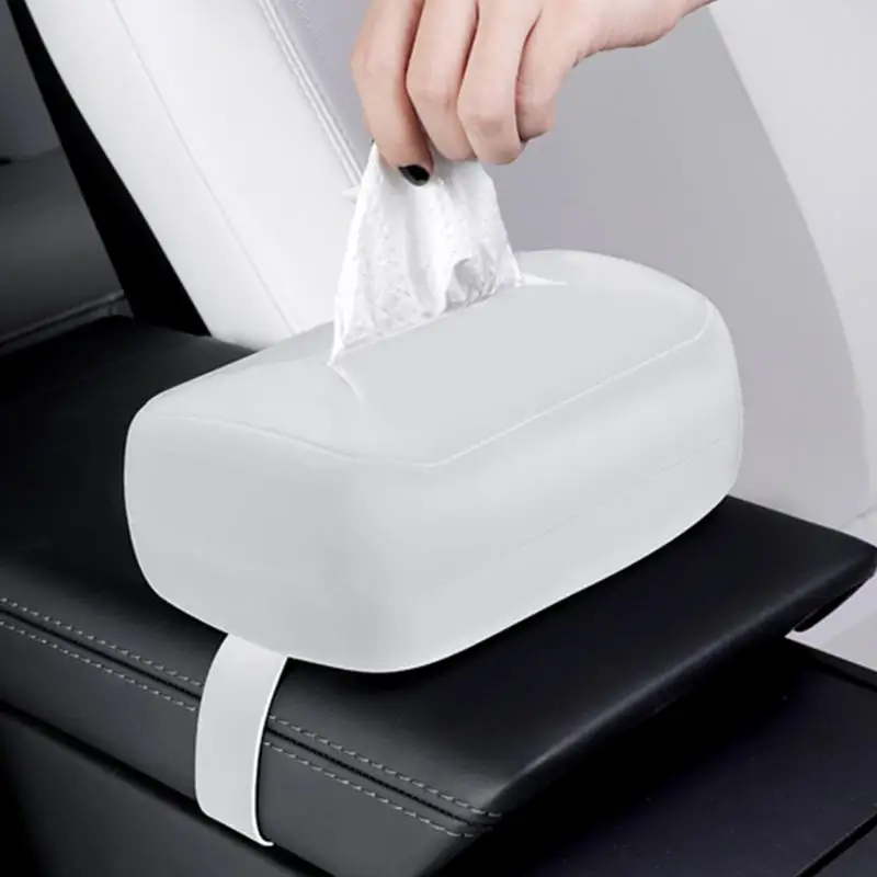 

Universal Car Silicone Armrest Box Adjustable Strap Sun Visor Auto Interior Paper Tissue Box Seat Back Hanging Tissue Pouch