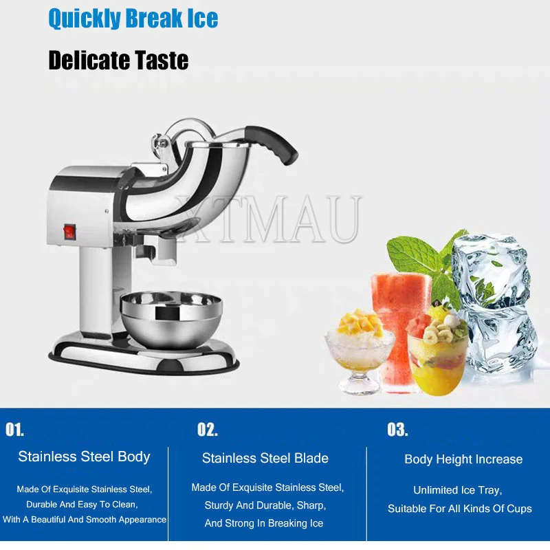 ماكينة صنع الثلج ماكينة مخروط الثلج كسارة الثلج مع شفرة من الفولاذ المقاوم للصدأ للمطبخ الكهربائي لمخروط الثلج والثلج