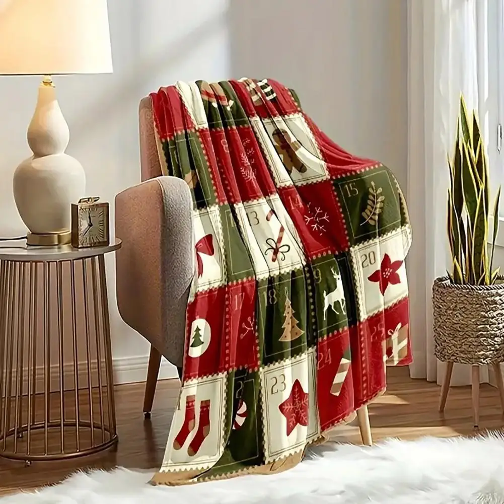 Christmas Throw Blanket Multi Patterns Retro New Year Bedroom Living Room Decoration Sofa Blanket Festive Flannel Car Blanket