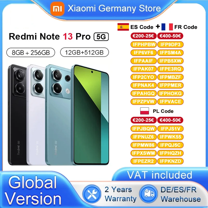 Xiaomi redmi note 13 pro 5g globale version snapdragon 7s gen 2 octa core 6.67 "amoled display 200mp