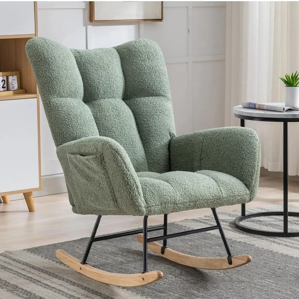 

Rocking Chair Teddy Upholstered Glider Rocker Rocker Accent Chair with High Backrest Armchair Comfy Side Pocket Modern R