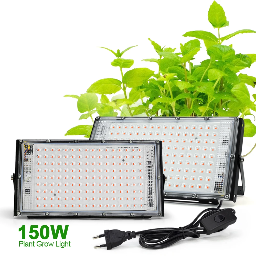 Luz LED de espectro completo, lámpara de cultivo para invernadero hidropónico, con enchufe de la UE, 220V, 50W, 100W