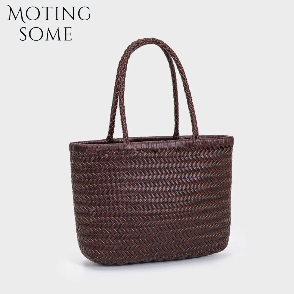 

Motingsome Women Woven Bags Genuine Leather Knit 2025 New Shoulder Basket Bag Crossbody Messenger Handbag Summer Vacation Purse