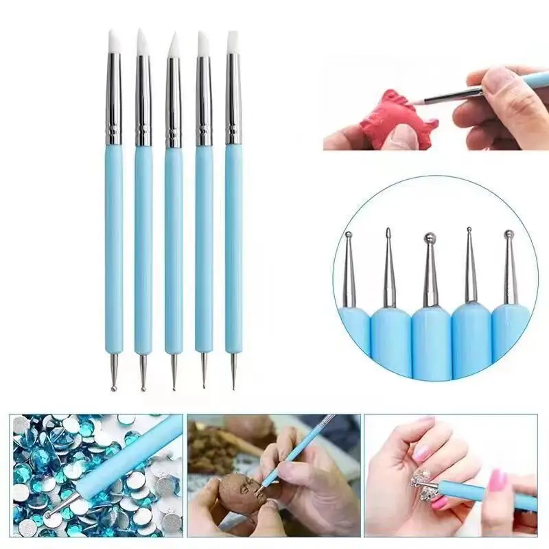 9Pcs/set Silicone Clay Sculpting Tool for Brush Modeling Dotting Nail Art Pottery Clay Tool DIY Carving Sculpting Ceramics Tools