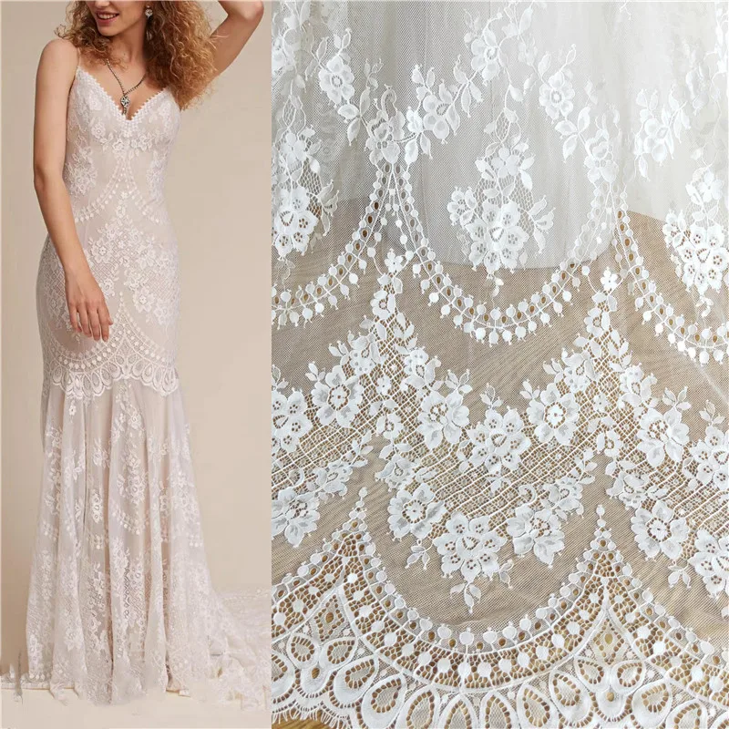 3M French Eyelash Lace Fabric, DIY Exquisite Lace Embroidery Clothes, Wedding Dress Accessories, White and Black, RS2650, 150cm