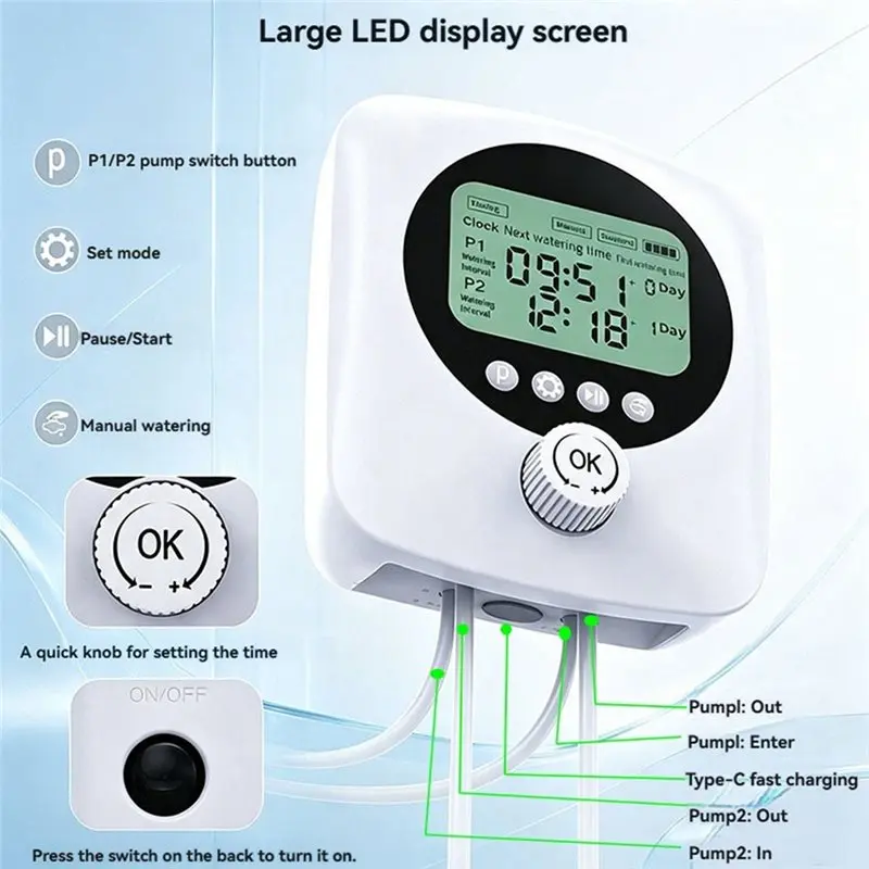 ABYN-Vacation Plant Watering Device Dual Pump Automatic Plant Waterer Indoor Self Watering System For 30 Potted Plants
