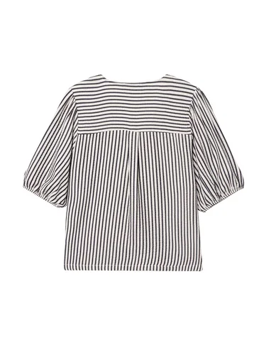 Imagen 2 del producto Blusa a rayas atada a la moda para mujer, cuello en V, manga corta abombada, Top elegante, camisa femenina, ropa de moda
