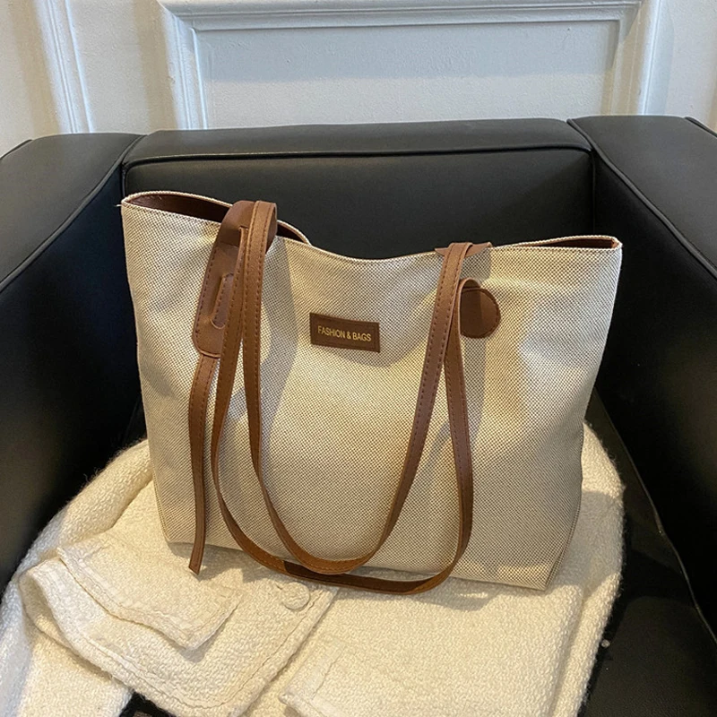 

Women Casual Canvas Shoulder Bags PU Leather Strap Female Cloth CrossBody Bag Lady Fashion Simple Canvas Handbag Tote For Girls