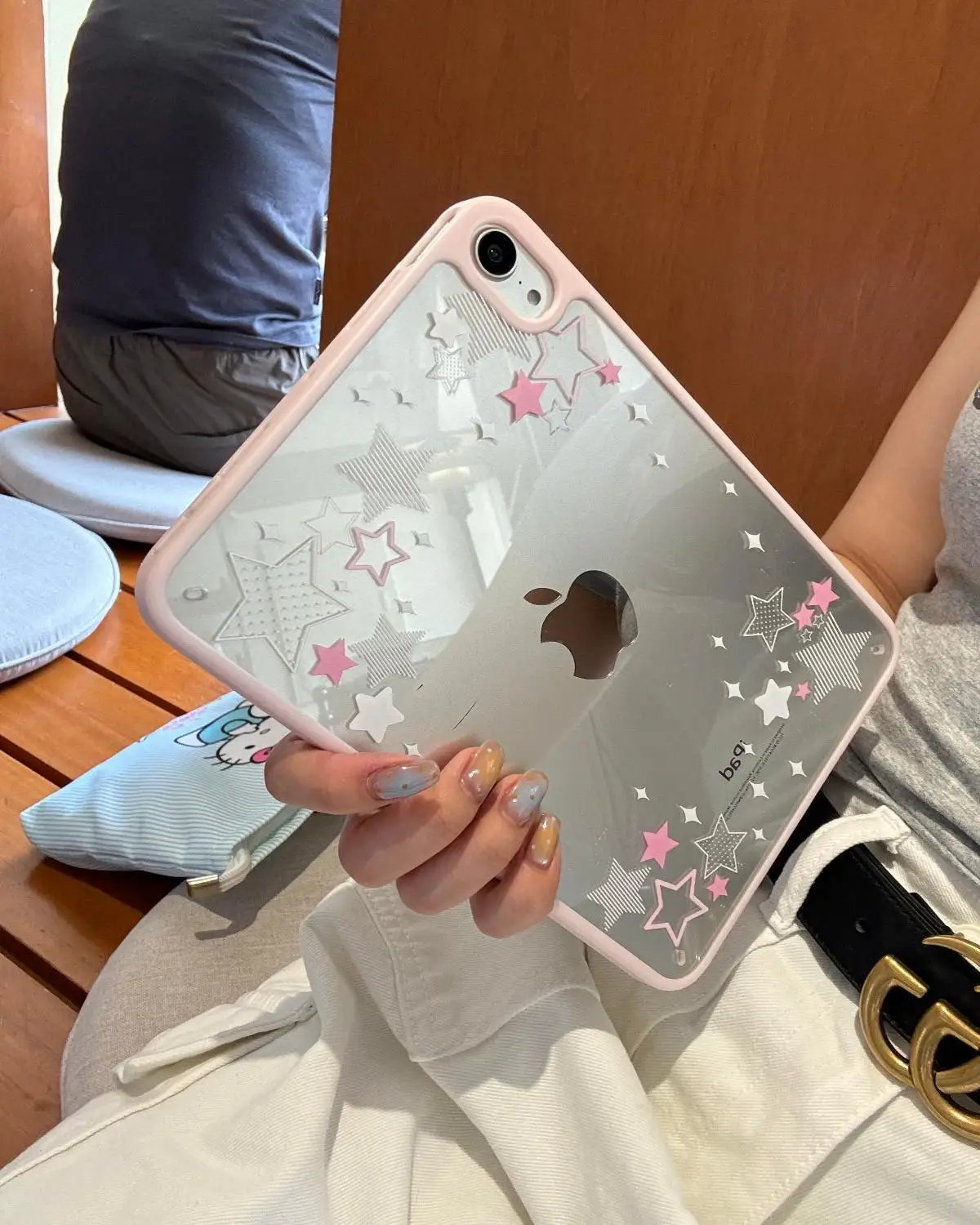 Pink Star Single Bottom Straight Edge iPad Case For iPad Pro 11 13in 2025 iPad Pro 12.9in Air7 10/11th M4/5 Shockproof Cover