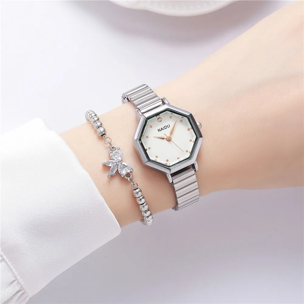 Relógio de pulso quartzo para mulheres, moda, 2 peças por conjunto