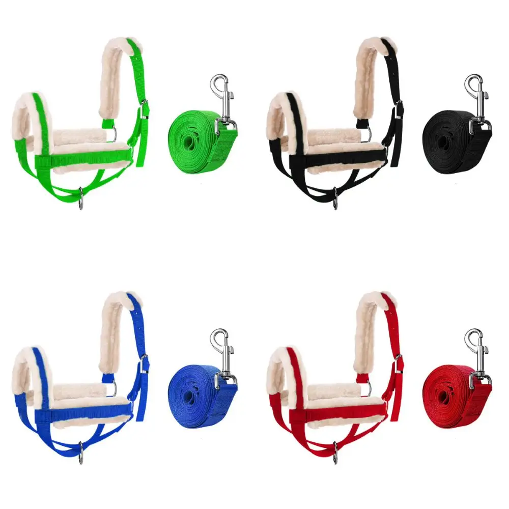 Plush Nylon Cow Halter Adjustable with Long Lead Rope Halter Lead Rope Set Fleece-lined Comfortable Animal Training Harness