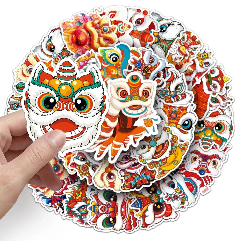 50Pcs Graffiti Stickers China Lion Dance Decorative Stickers Decals PVC Lion Dance Series Cartoon Sticker Waterproof Colorful