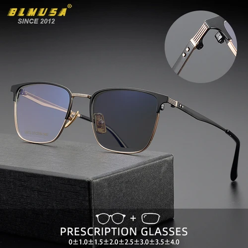 BLMUSA, gafas fotocromáticas de titanio de lujo Retro para hombre, montura de gafas de lectura antiluz azul, gafas ópticas personalizables para miopía