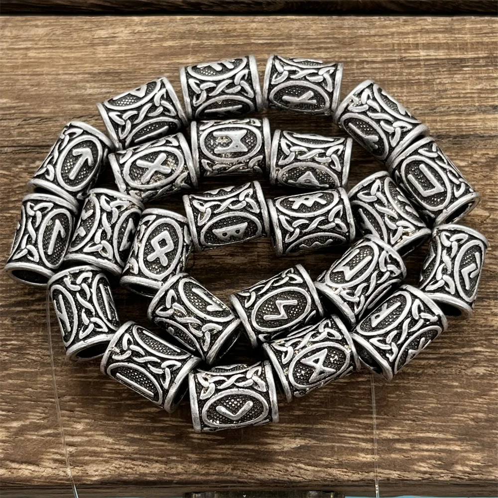 Viking Runes Beads For Jewelry Making Hair Beard Crafts Jewlery Diy Metal Spacer Large Hole Bead Accessories Fit Charm Bracelet