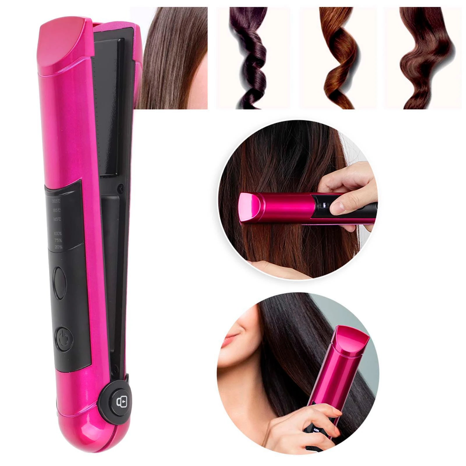 

Hair Straightener Hair Curler USB Rechargeable Multifunctional Mini Hair Straightener Curler Hair Styling Tool ( Red)