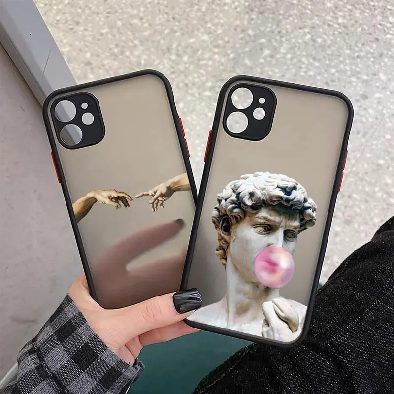 Art Fresco Michelangelo14PRO Creation of Adam Soft Phone Case For iPhone15 14 13 11 12 Pro Max Plus XR XS Max David lines Cover