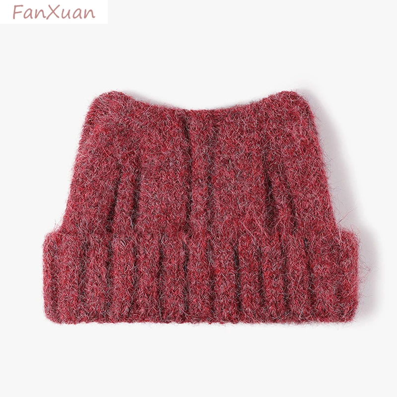 

cute beanies for women knitted winter hats solid color short beanies thickened warm cat ears shape hats