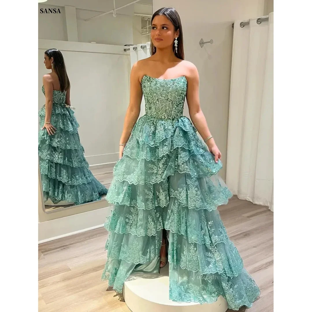 

Sansa Customized Multi-Layered Prom Dresses Flowers Embroidery فساتين للمناسبات الخاصة 2025 A-line vestidos