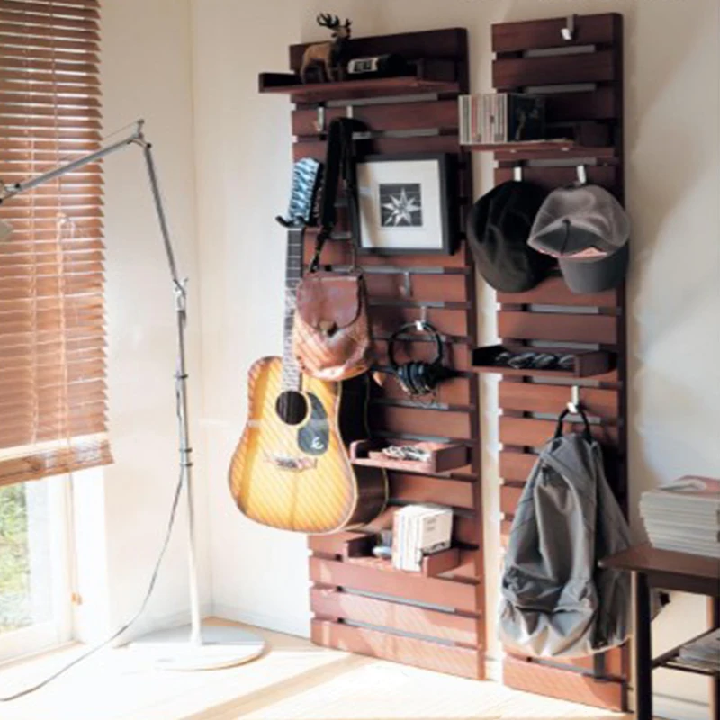 Hole board solid wood wall rack wall hanging baffle multi-layer towel rack small ladder coat rack storage decoration