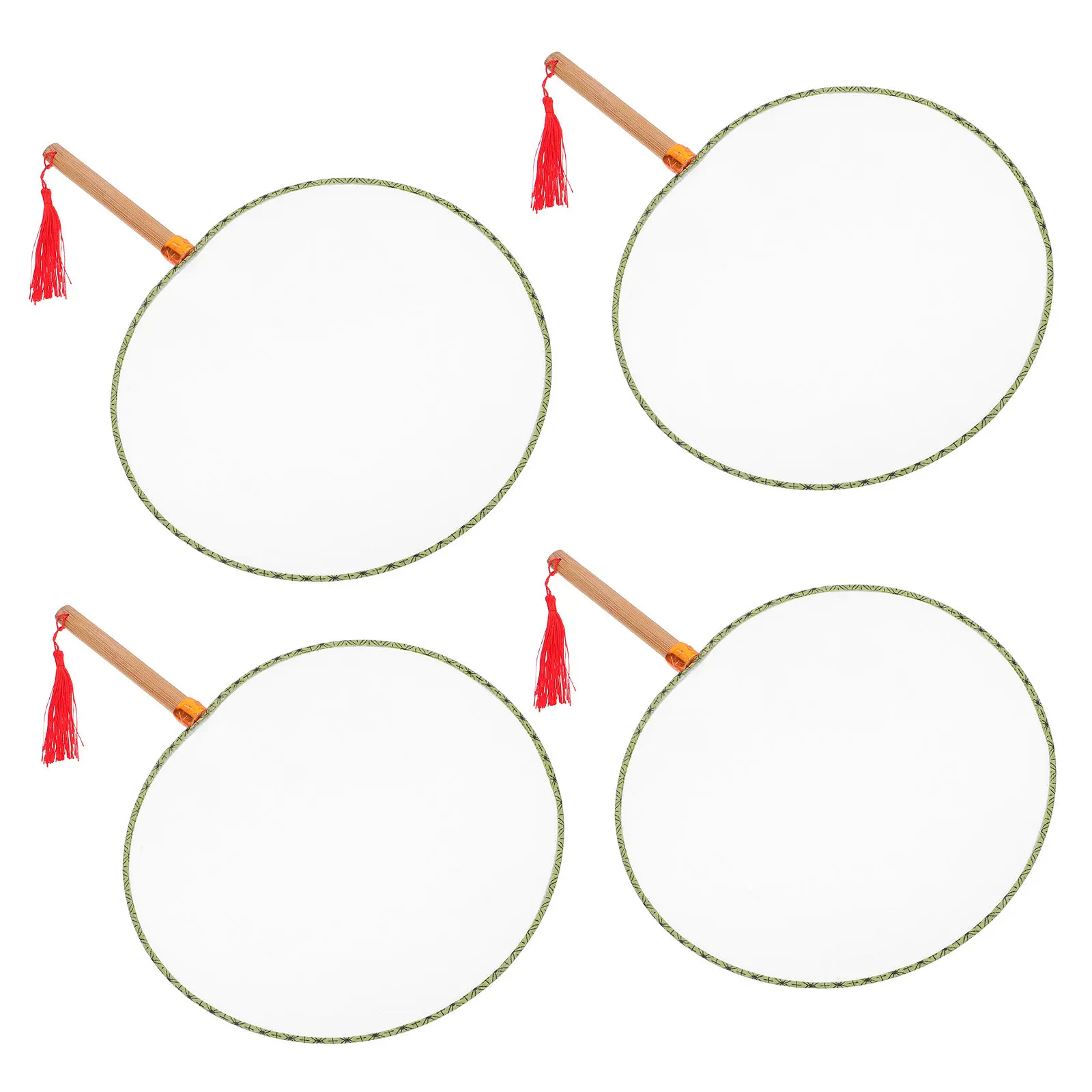 4Pcs White Blank Round Hand Fans Bamboo Handle Handmade Craft Fan for Painting Graffiti Art Kids DIY Summer Event Chinese