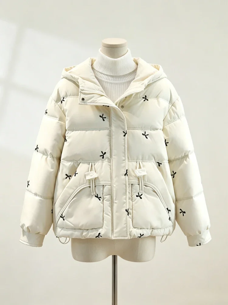 Y2k High Street Elegant Fur Collor Hooded Coat 2000s Print Kawaii Parkas Coats American Vintage Zipper Streetwear Casual Jackets