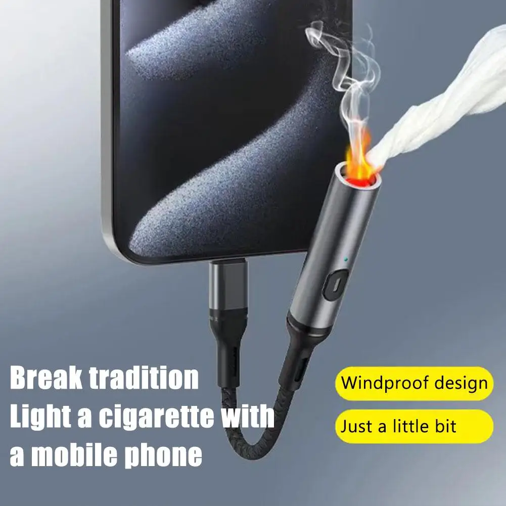 Windproof Charging Igniter For Mobile Phones Electric Lighter USB Type C Cable Outdoor Phone Lighter Mini Personalized Design