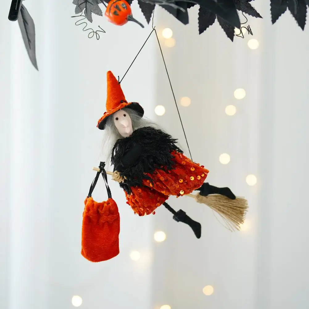 Festive Atmosphere Decoration Halloween Hanging Witch Decor Flying Witch Figurine on Broomstick Haunted House Garden for Yard