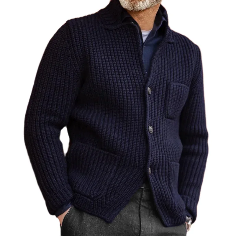 Sweater Jacket Stand-up Collar Slim-fit Knitted Suit Cardigan Autumn And Winter New Large-size Casual Men's Clothing