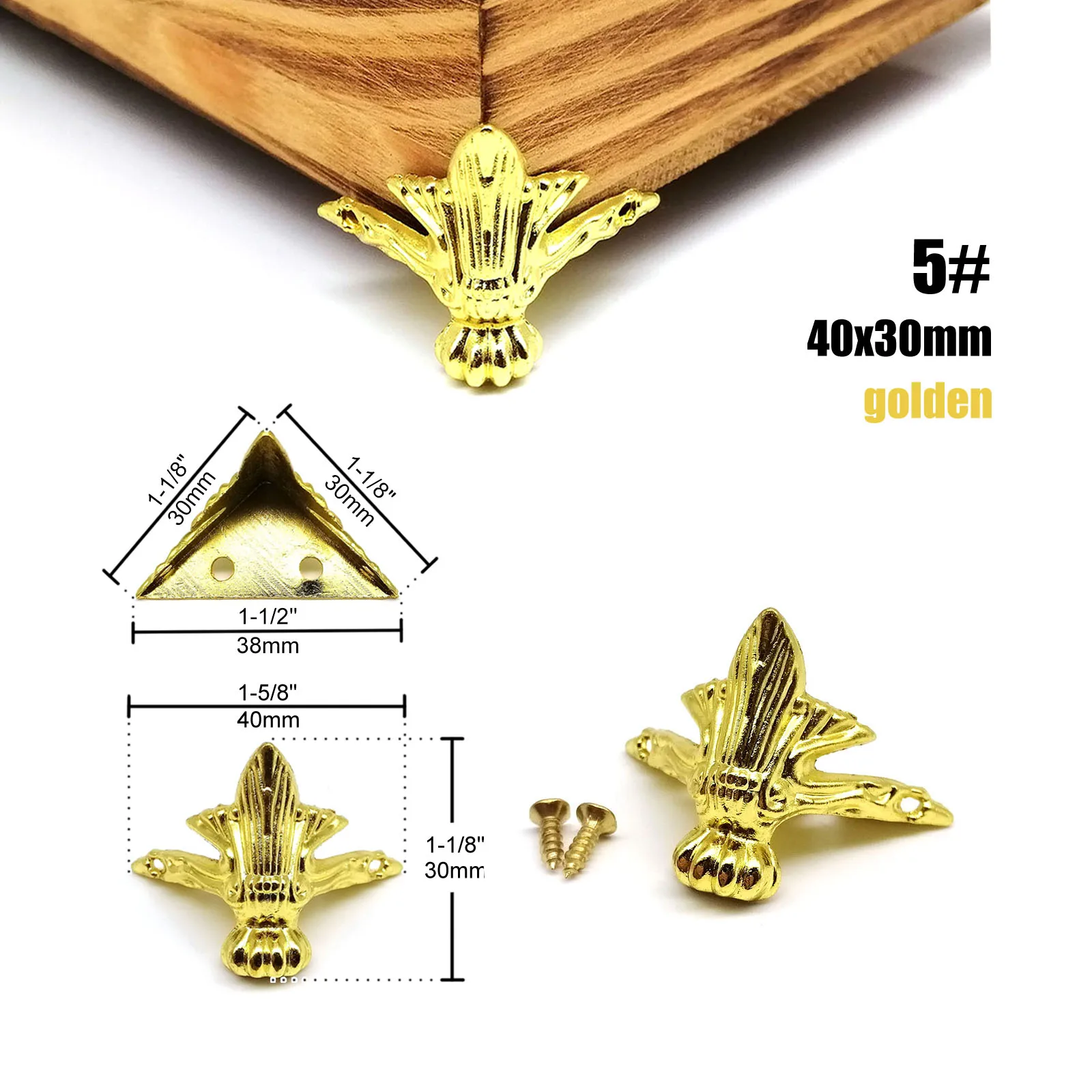 HZYUEGOU 4 Stück Schmuckkisten aus Holz, Geschenkbox, Weinbehälter, dekorative Füße, Eckenschutz, Stützhalterung, Gold, Silber, Bronze – Detail 5
