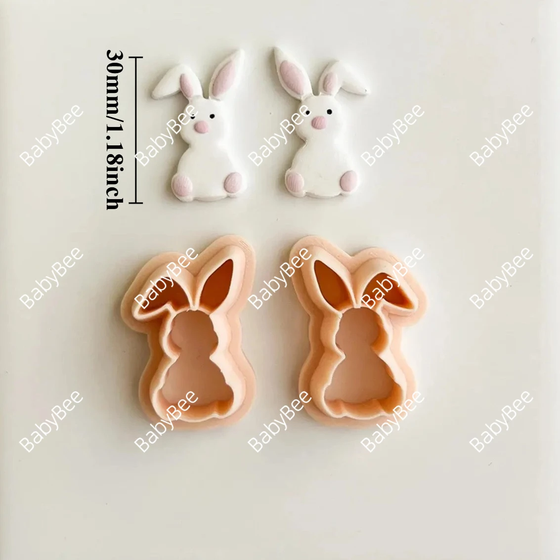 Abstract Bunny Pattern Polymer Clay Cutters Mirrored Set for DIY Pendants Earrings Jewelry Making, Easter Day Rabbit Clay Molds