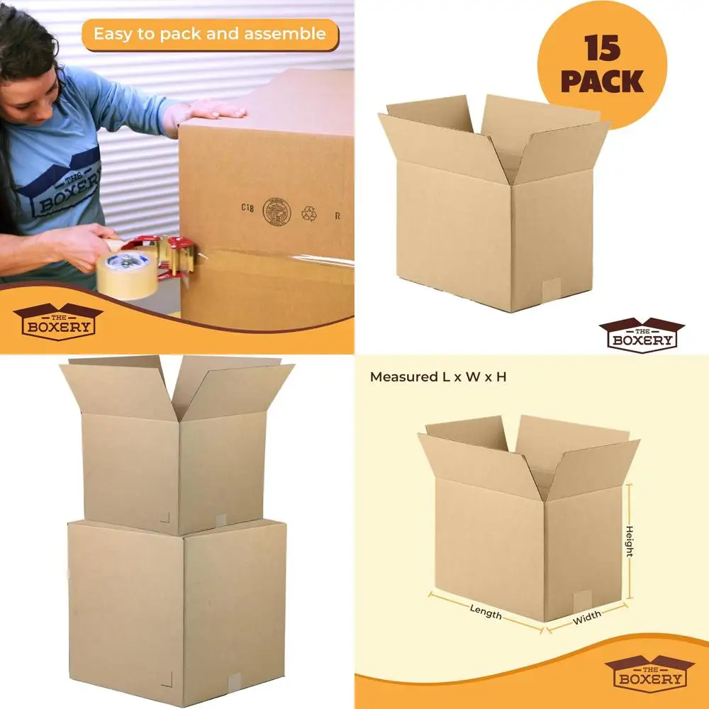 

Set of 15 Brown Kraft Corrugated Cardboard Boxes for Shipping, Packing, Moving, and Storage - Durable, Eco-Friendly, Recyclable,