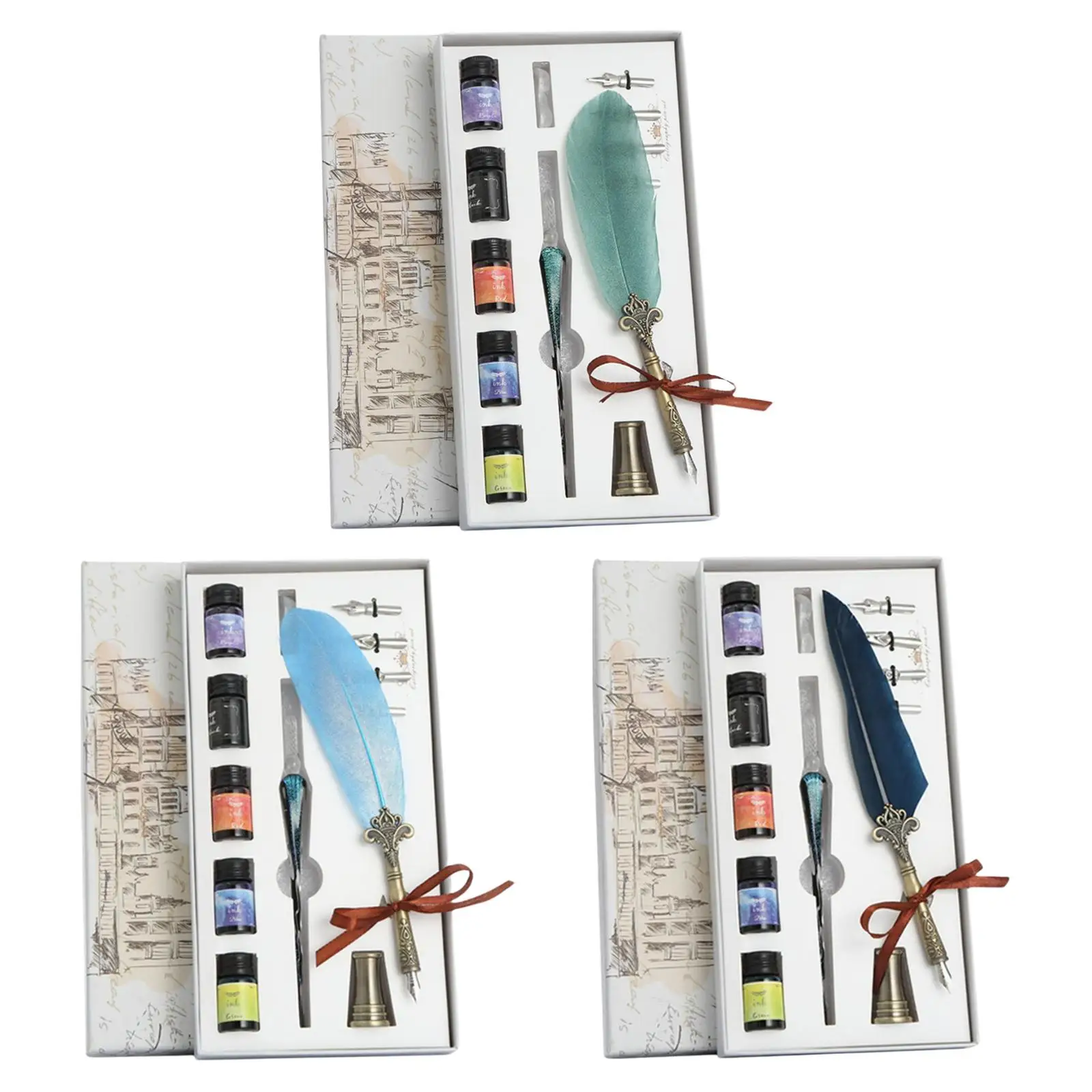 

Quill Feather Dip Pen Set Calligraphy Fountain Wedding Gift Writing Ink