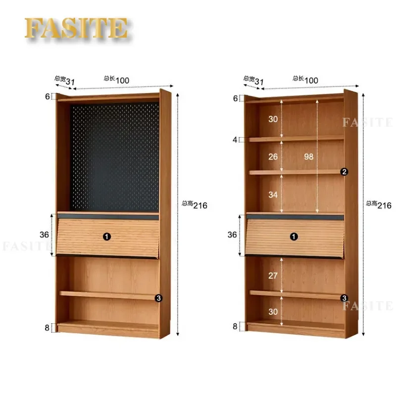 For North American Cherry Log Black Walnut All Solid Wood Shelf Integrated Floor Combination Bookshelf Display Cabinet