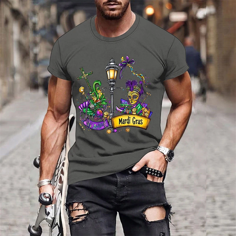 2025 Fashion Mardi Gras Pattern T-shirt For Men Clothing 3D Print Carnival Short Sleeves Loose Casual Streetweat O Neck T Shirts