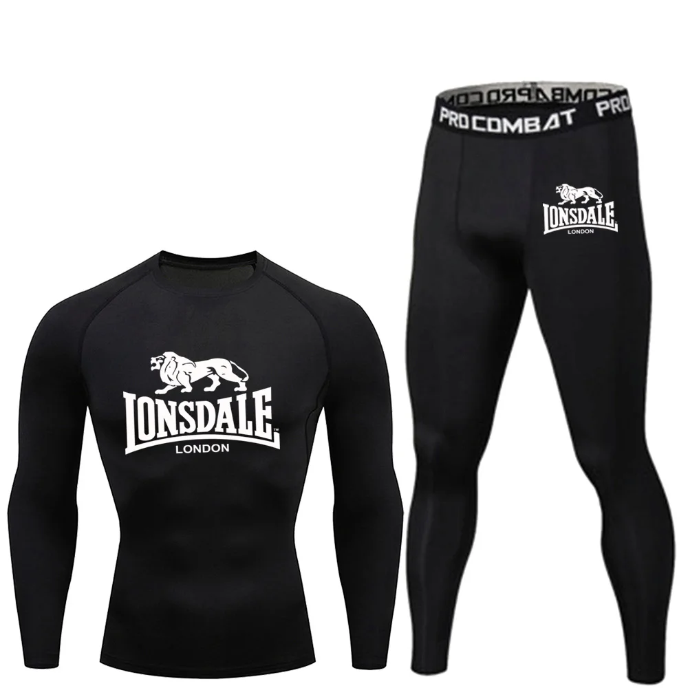 

Облегающий тренировочный костюм LONSDALE с длинными рукавами и длинными брюками Sanda для бокса, бега, дышащий, быстросохнущий, фитнес-костюм из двух предметов