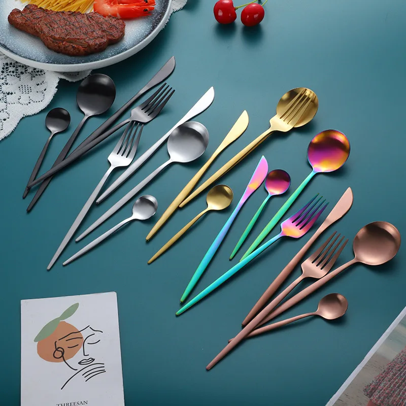 European-style Stainless Steel Tableware Set Various Colors Of Fork Spoon Knife Teaspoon Tableware For Wedding Party Family