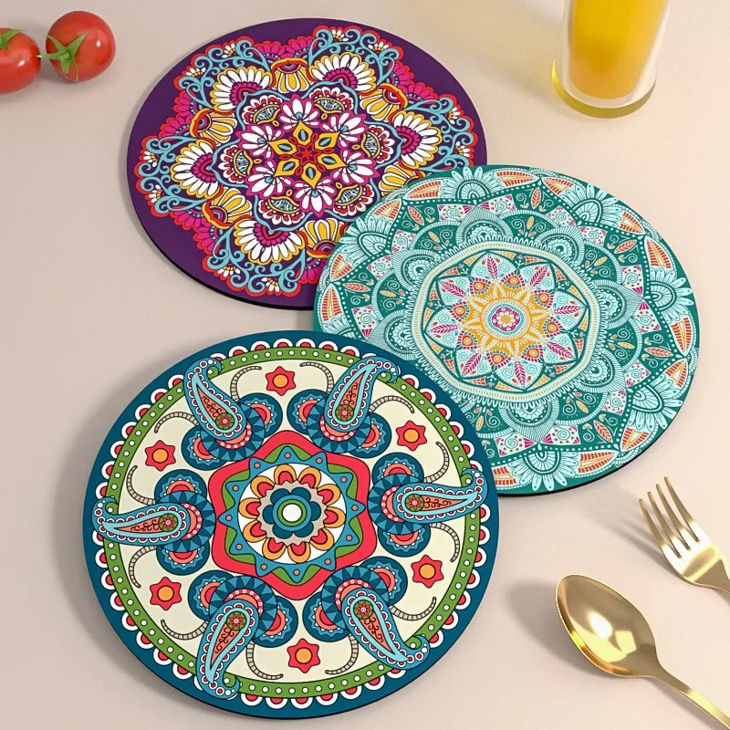 1PC Bohemian Style Heat-resistant and Heat-insulating Tea Cup Mat Anti Scalding Dining Plate Mat High Aesthetic Value Rubber Mat