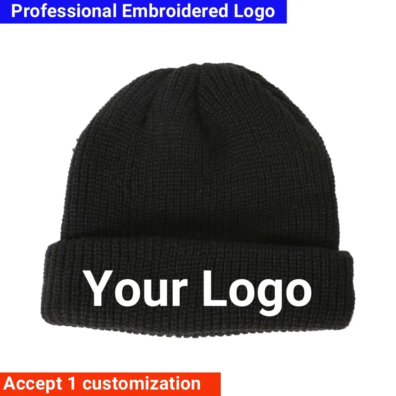 Custom Beanie Men\'s Cap Your Embroidered Design Hats for Woman Wool Knitted Skull Cap Elastic Beanies Winter Elastic Knit Cap