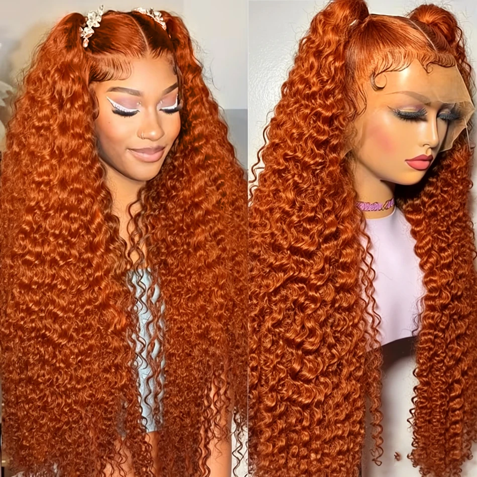 Orange Ginger Curly 13x6 Lace Front Wigs Human Hair For Women Deep Wave 13x4 Lace Frontal Wig 350 Colored Pre Plucked Brazilian